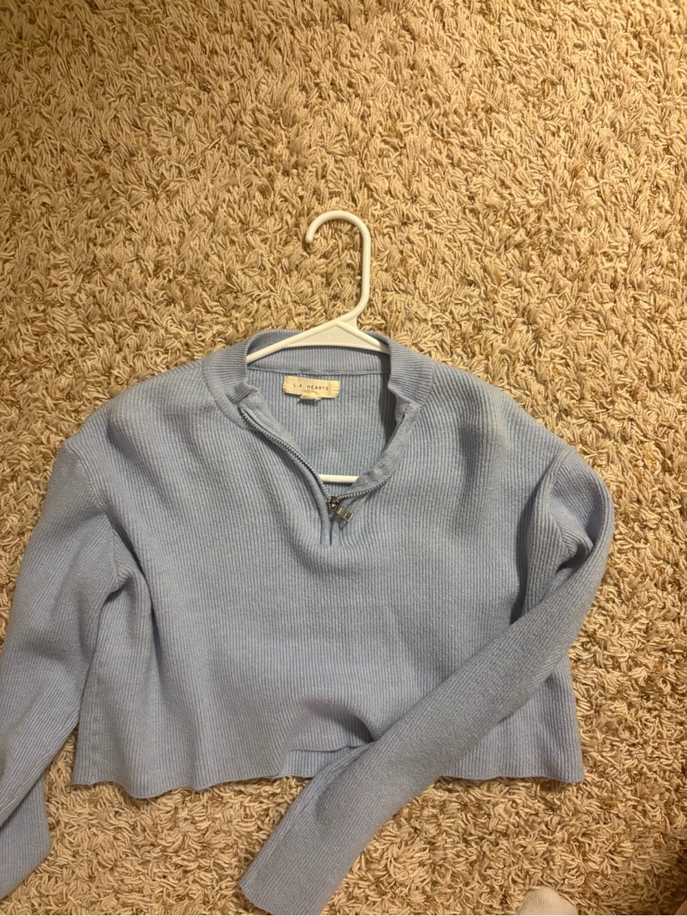 LA Hearts Light Blue Ribbed Quarter-Zip Crop Sweater